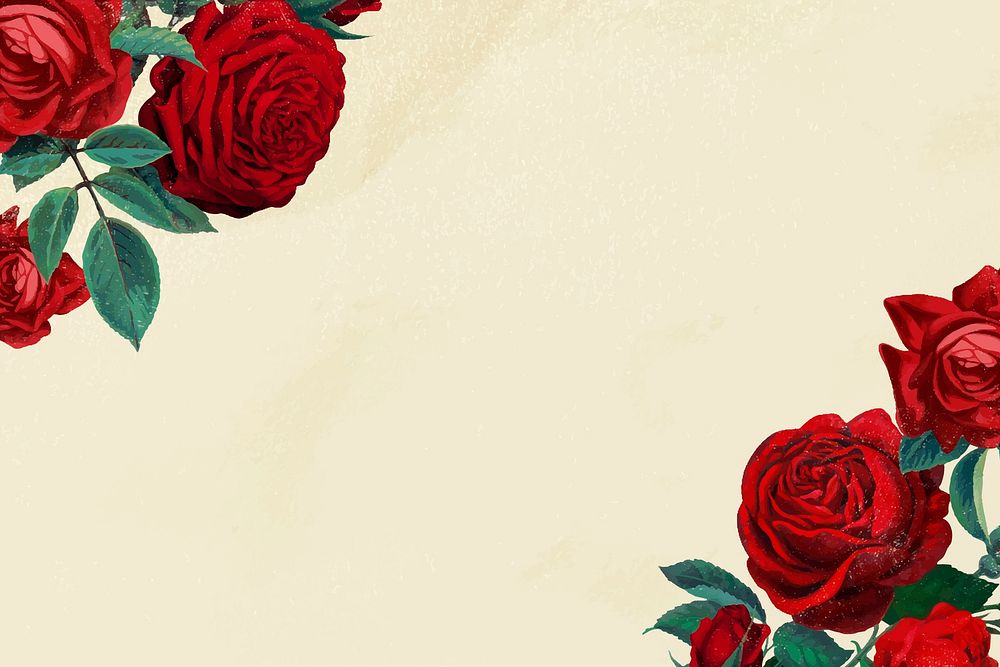 Red rose background, aesthetic botanical border vector