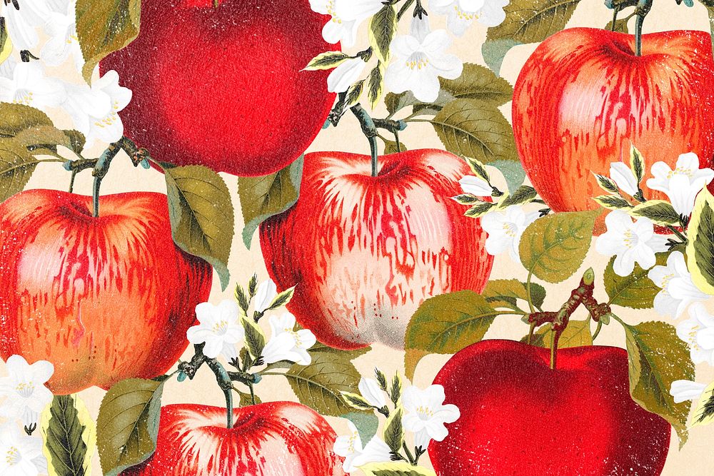 Red apple blossom background, vintage illustration 