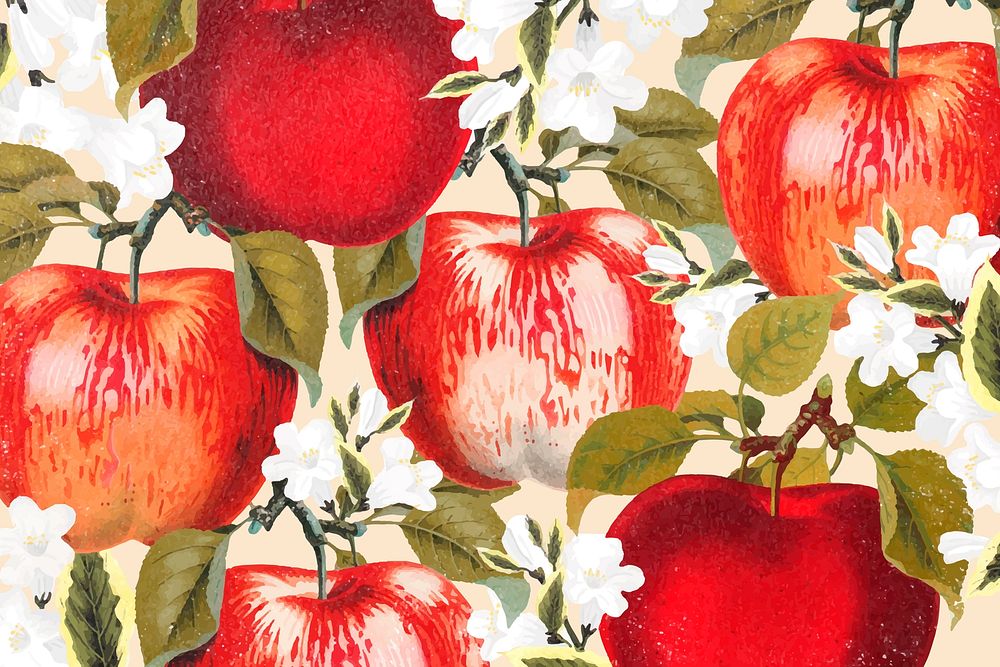 Red apple blossom background, vintage vector