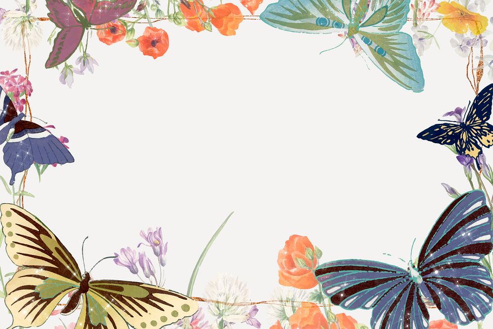Butterfly frame, colorful nature, vintage illustration vector