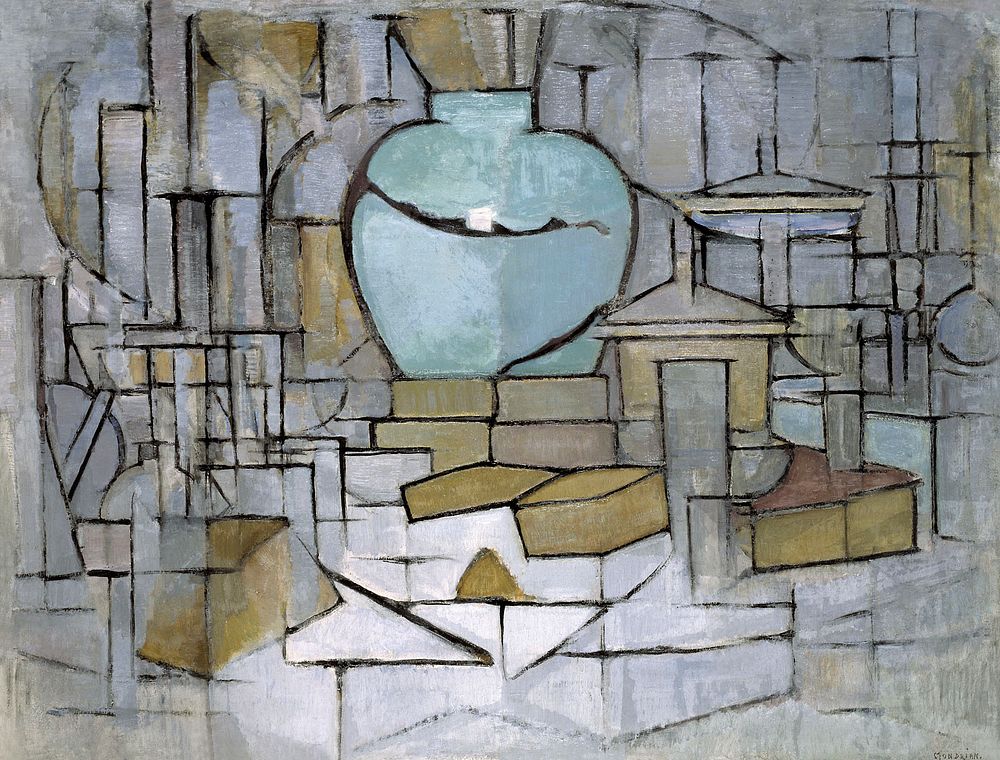 Piet Mondrian's Still Life with Gingerpot II (1912) famous painting. Original from Wikimedia Commons. Digitally enhanced by…