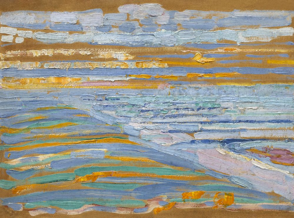 Piet Mondrian's View from the Dunes with Beach and Piers, Domburg (1909) famous painting. Original from Wikimedia Commons.…