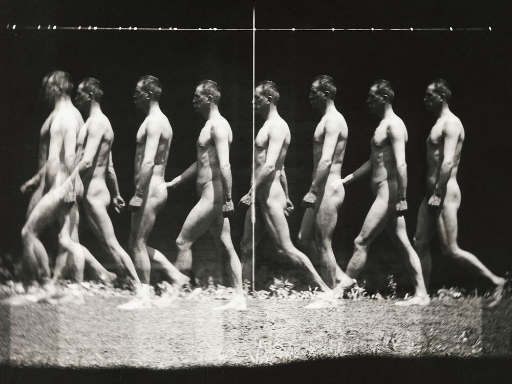 Nude photography of naked man walking, "Stroboscopic" Photograph (1880s, printed 1930s&ndash;40s) by Thomas Eakins. Original…
