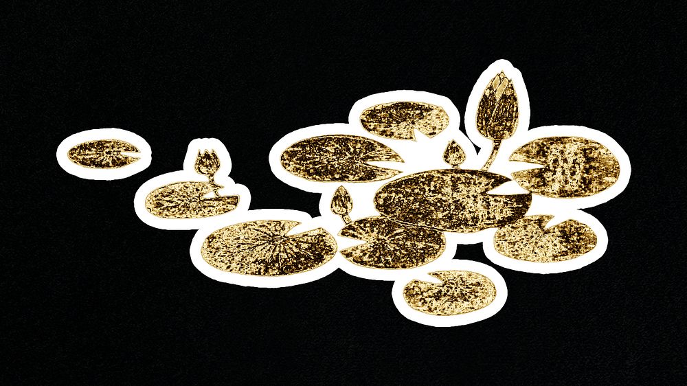 Golden lotus vintage illustration sticker on black background