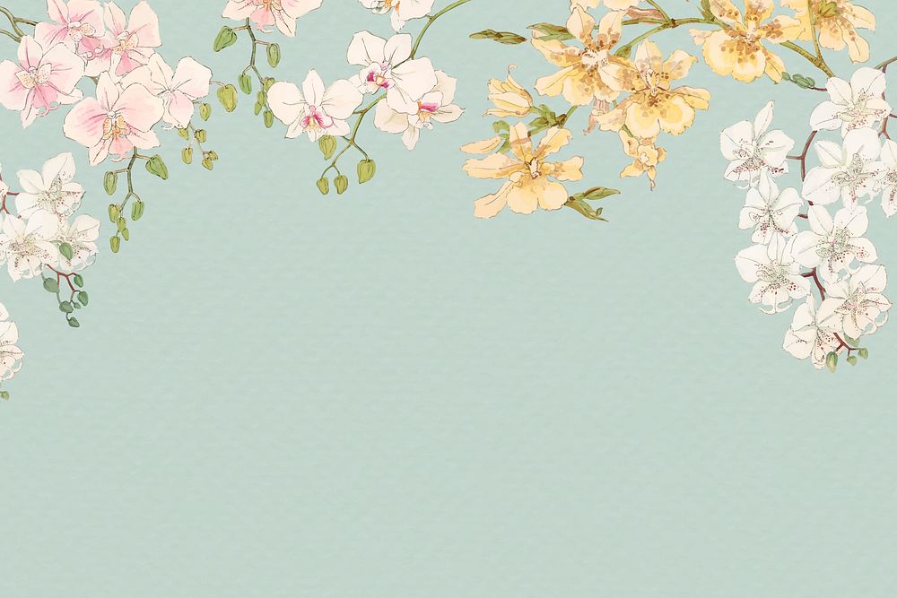 Flower border background, blank space, Japanese vintage floral graphic vector