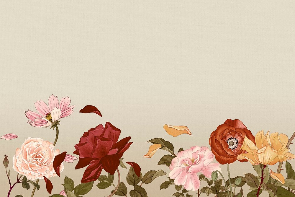 Rose border background, vintage Japanese art psd