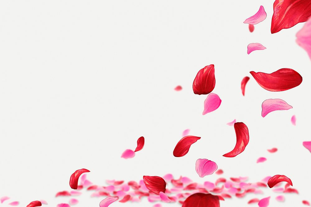 Pink flower petals border background, copy space, ukiyo e floral art psd