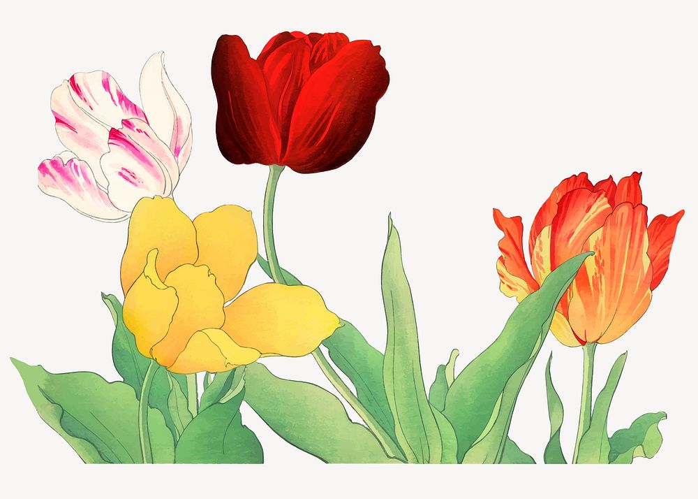 Tulip collage element, vintage Japanese art vector