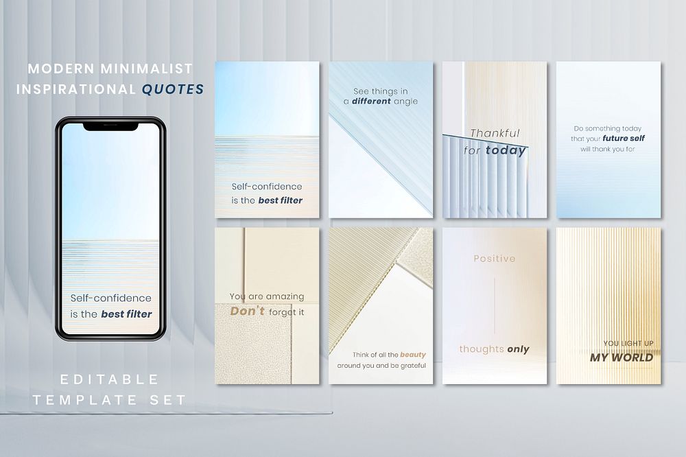 Inspirational quote template psd with patterned glass background set