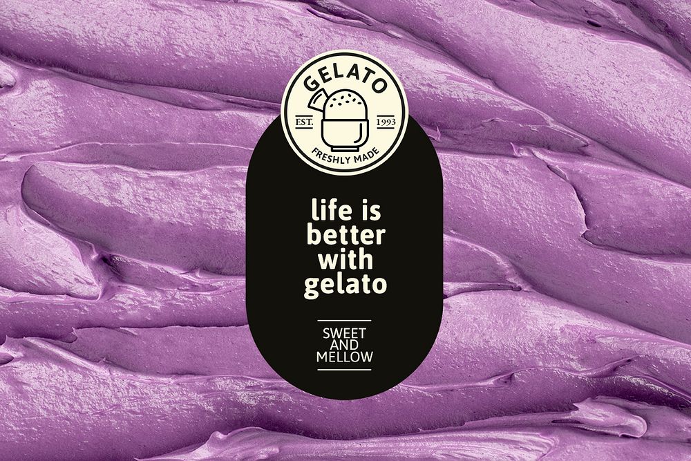 Gelato template psd with purple frosting texture for blog banner