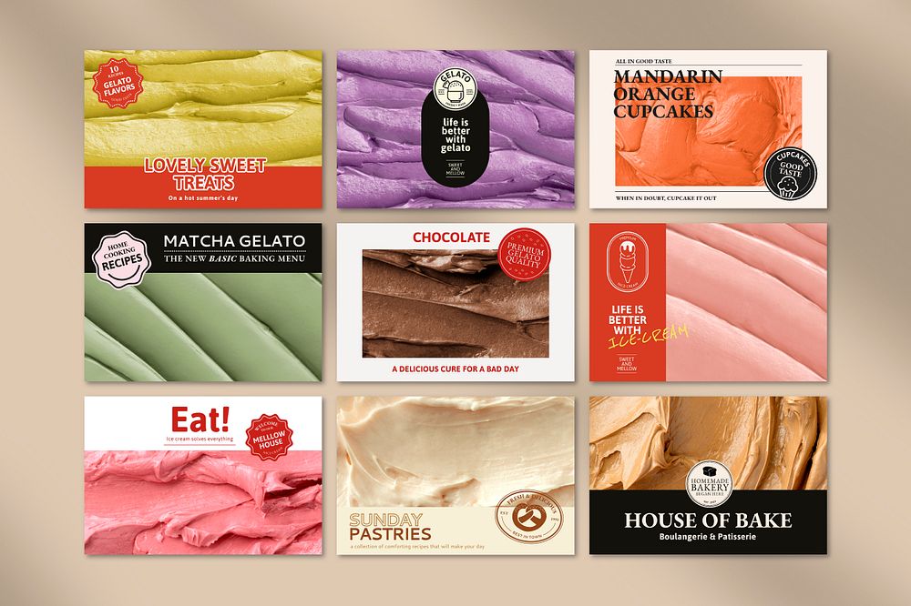 Blog banner template psd set with cake frosting texture