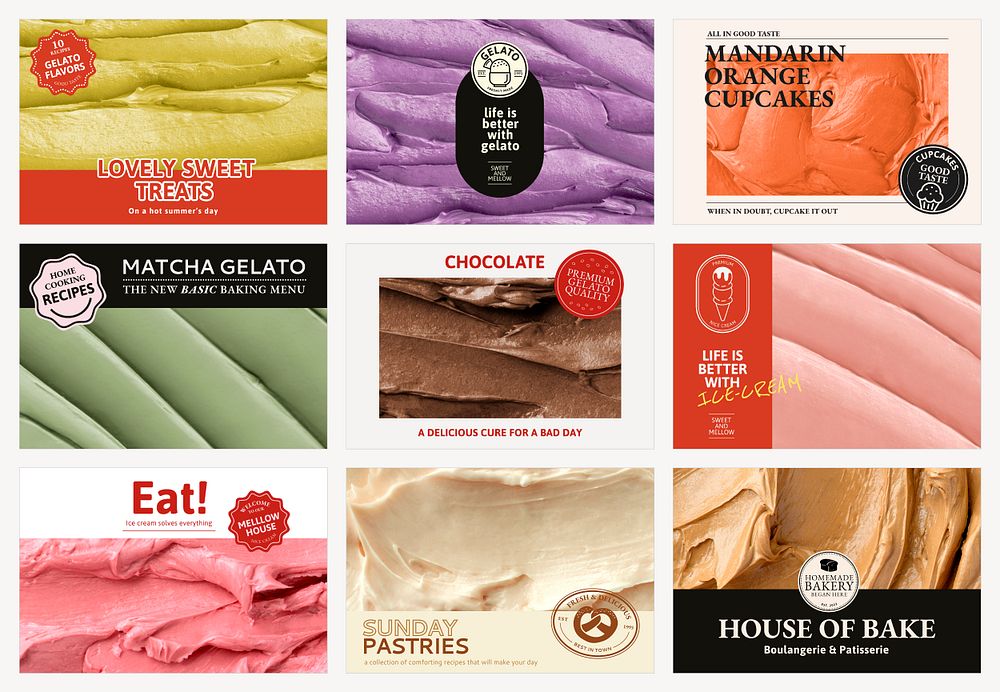 Blog banner template psd set with cake frosting texture