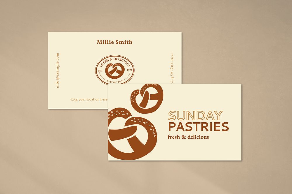 Pastries business card template psd in cream color with frosting texture