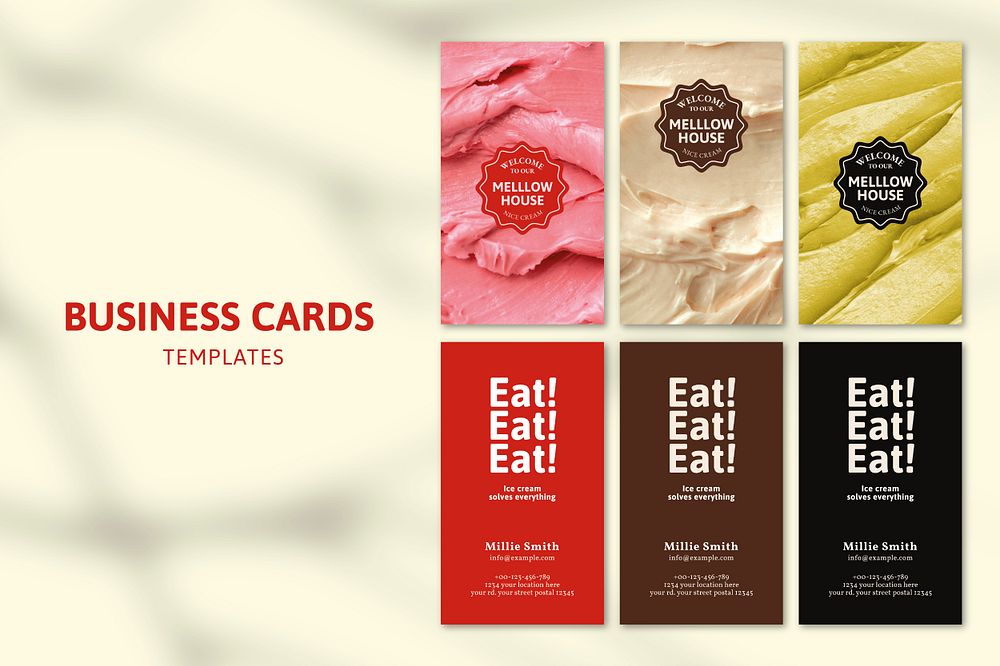 Ice cream business card template psd set with frosting texture