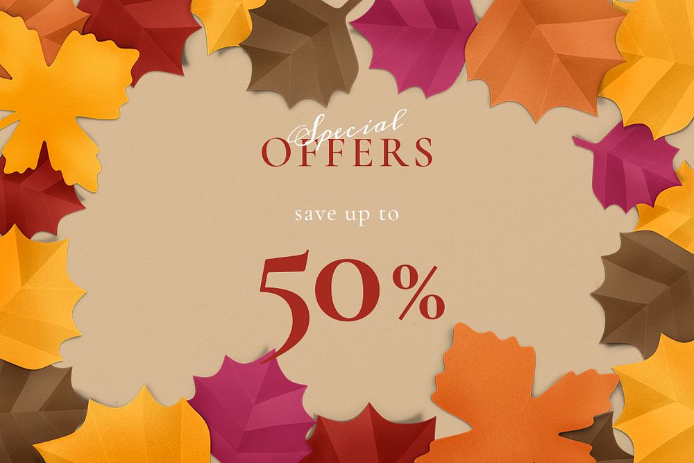 Paper craft leaf template psd in autumn tone for sale ad