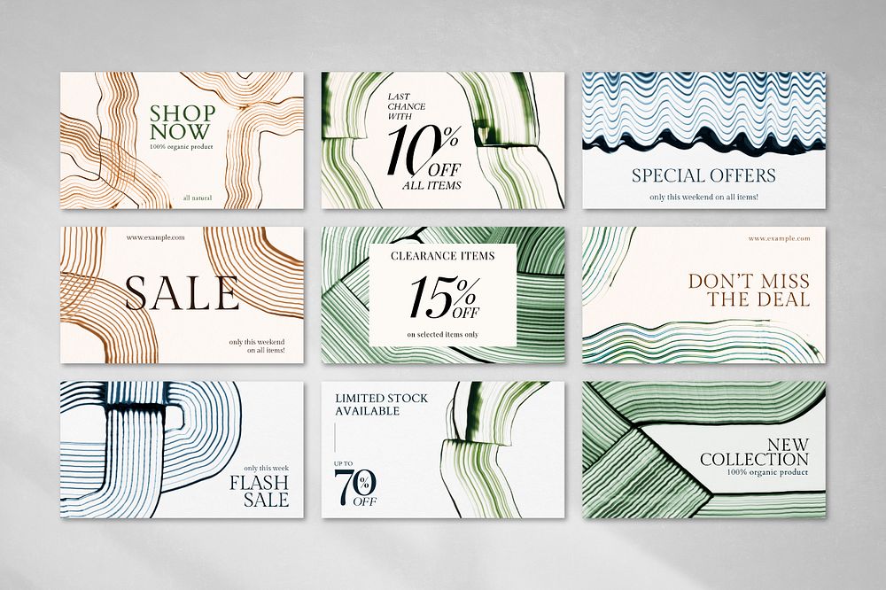 Comb painting shopping template psd abstract marketing banner set