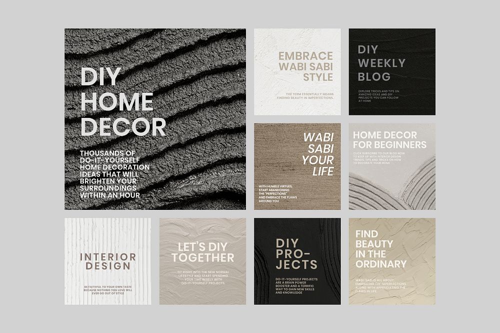 Textured social media template psd for interior company in minimal style