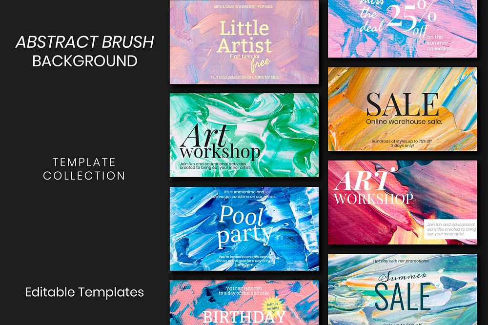 Acrylic paint textured template psd colorful aesthetic creative art banner set