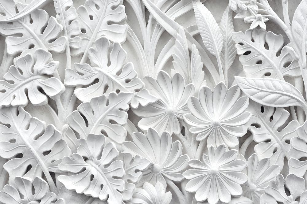 Carved floral ornament texture background, white design