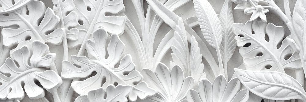 White carved floral ornament texture background, twitter header design