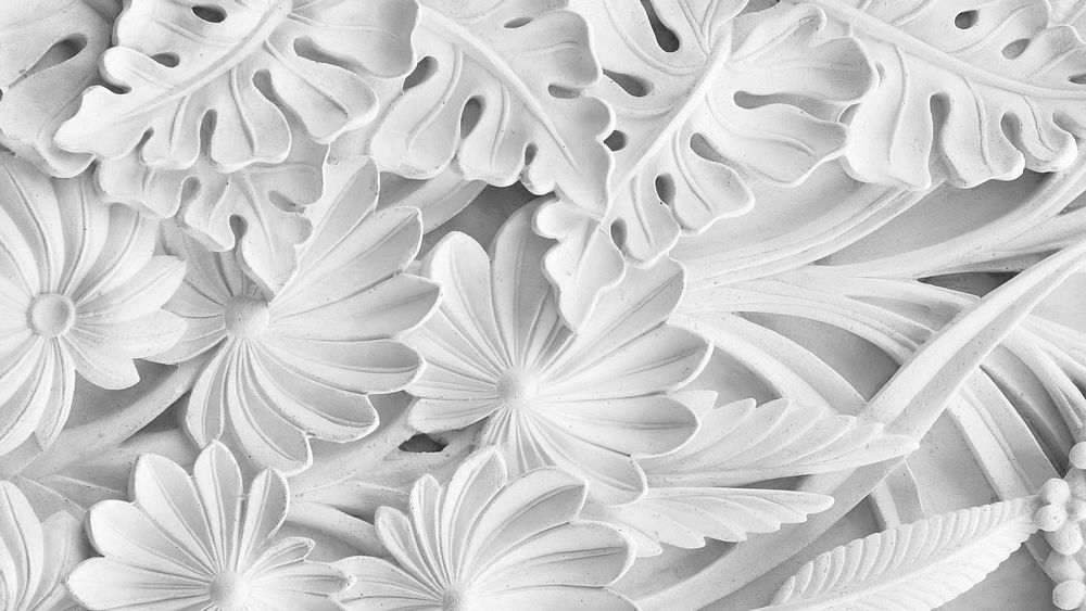 Carved floral texture desktop wallpaper, white ornament high definition background
