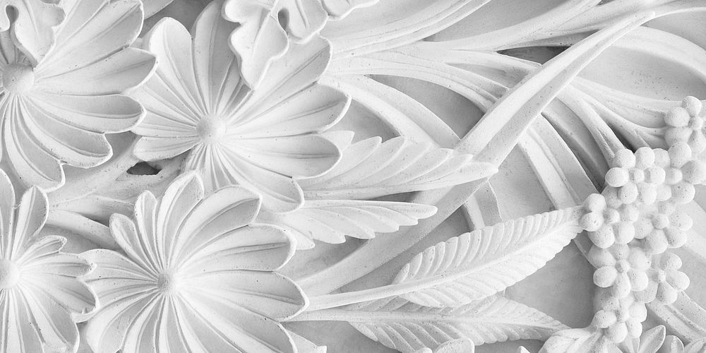 White carved floral ornament texture background for Facebook cover and social media banner