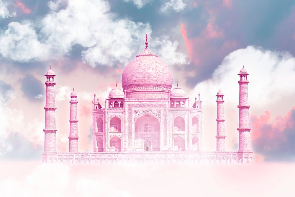 Pink Taj Mahal background, aesthetic sky remixed media psd