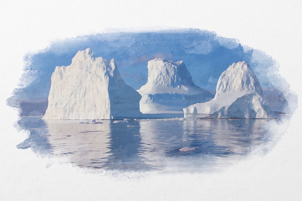 Watercolor iceberg background, environment aesthetic