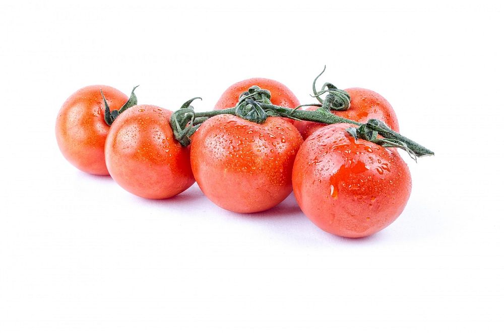 Free tomatoes with stem on white background image, public domain CC0 photo.
