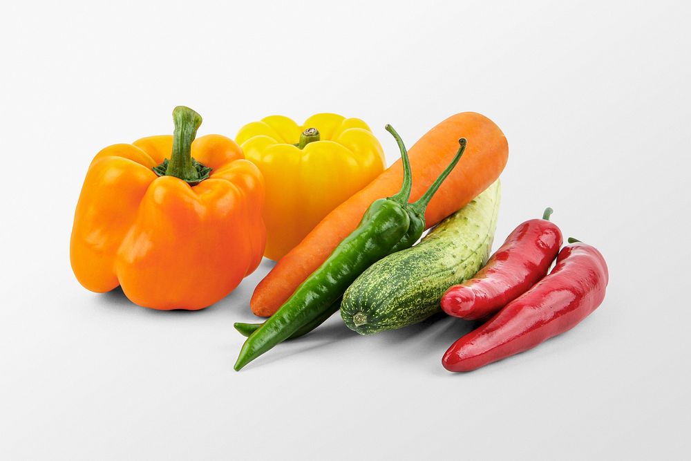 Organic chillies, peppers background, vegetables set psd