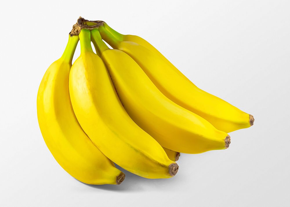 Banana stalk clipart, yellow fruit on white background psd
