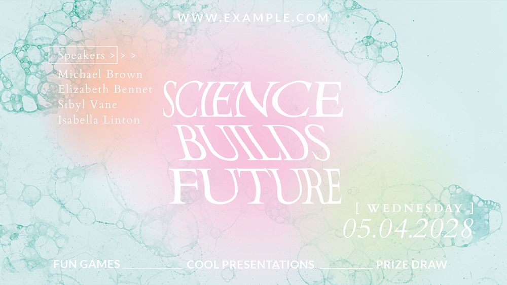 Aesthetic bubble art template psd science event colorful ad banner