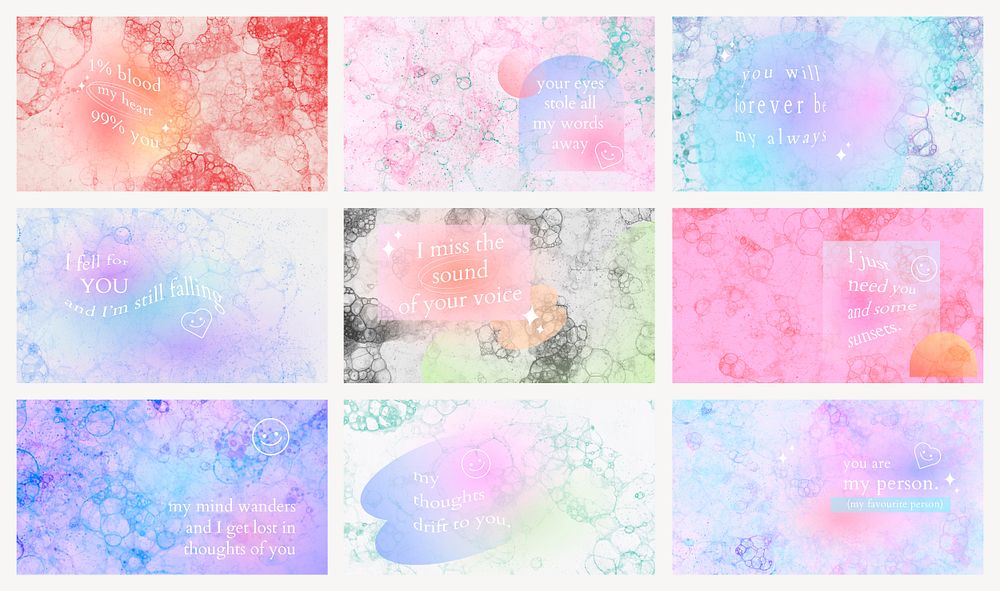 Aesthetic bubble art template psd with romantic quote blog banner collection