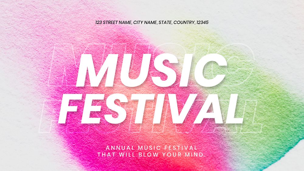 Music festival colorful template psd in chromatography art ad banner