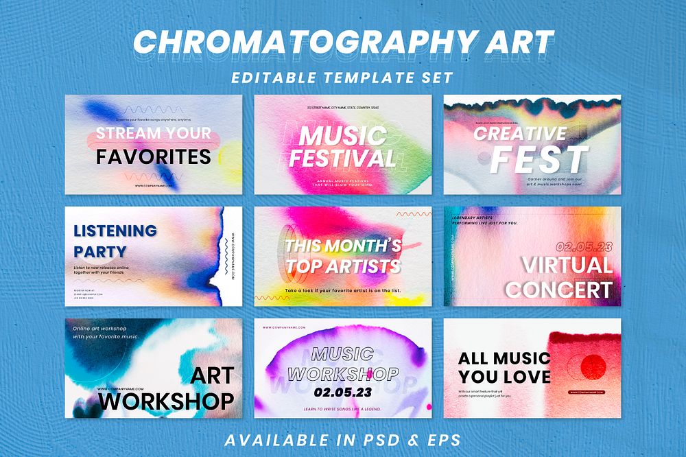 Chromatography colorful music template psd event ad banner set