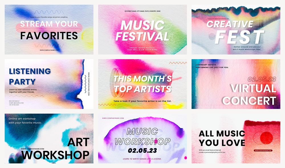 Chromatography colorful music template psd event ad banner set