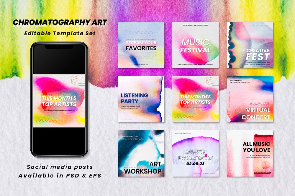 Chromatography colorful music template psd event social media ad collection