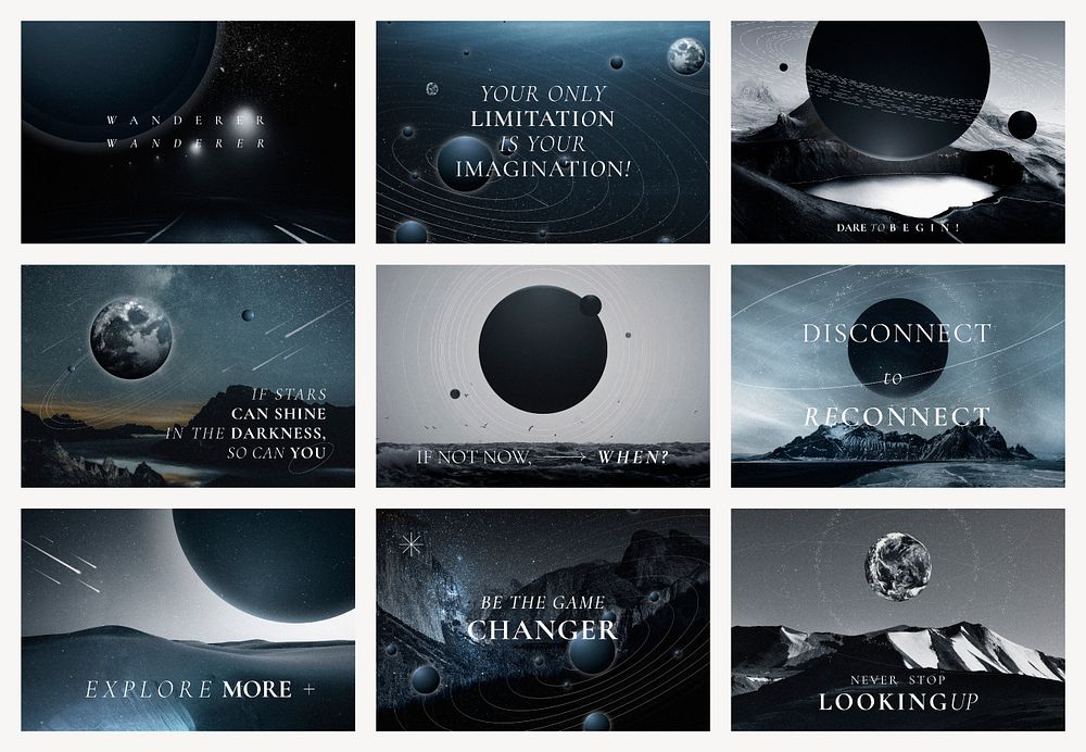 Aesthetic galaxy inspirational template psd with quote blog banners set