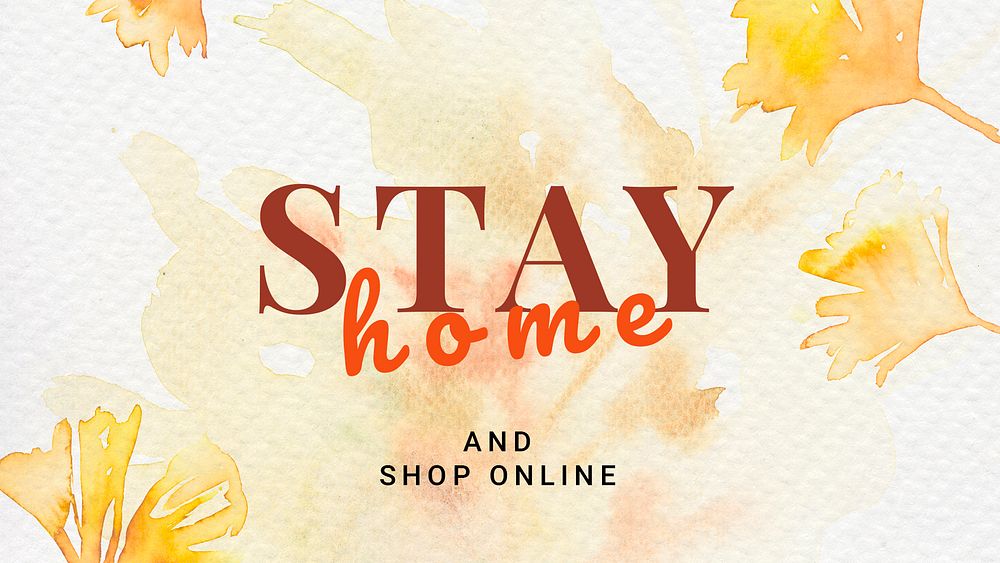 Aesthetic autumn shopping template psd with stay home text ad banner