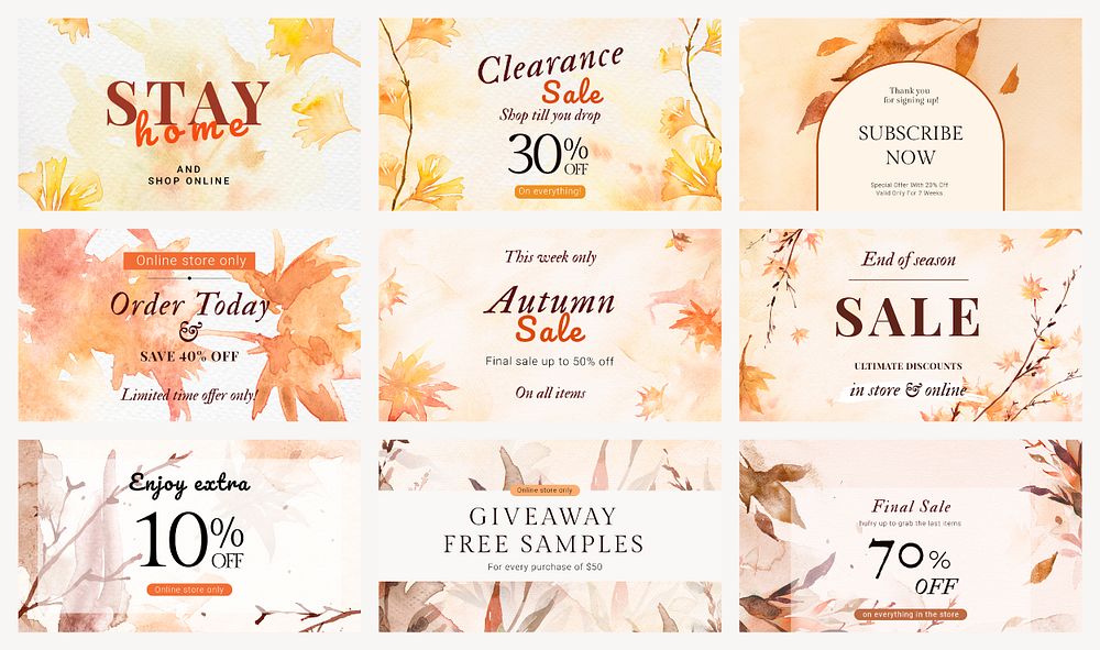 Aesthetic autumn sale template psd ad banner collection