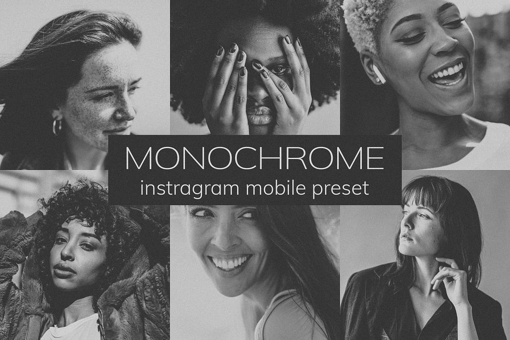 Black and white instagram mobile preset filter, blogger & influencer monochrome gray scale easy add-on black and white