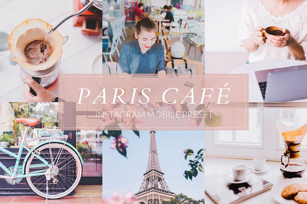 Pastel instagram mobile preset filter, blogger & influencer Paris cafe cozy minimal warm tone easy overlay add-on