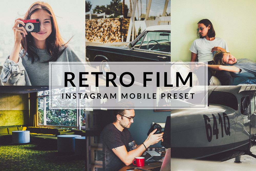 Retro Instagram filter mobile preset, blogger & influencer retro vintage film easy overlay add-on