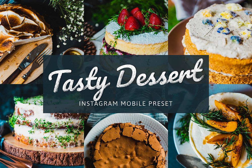 Tasty dessert instagram mobile preset filter, food blogger overlay add on