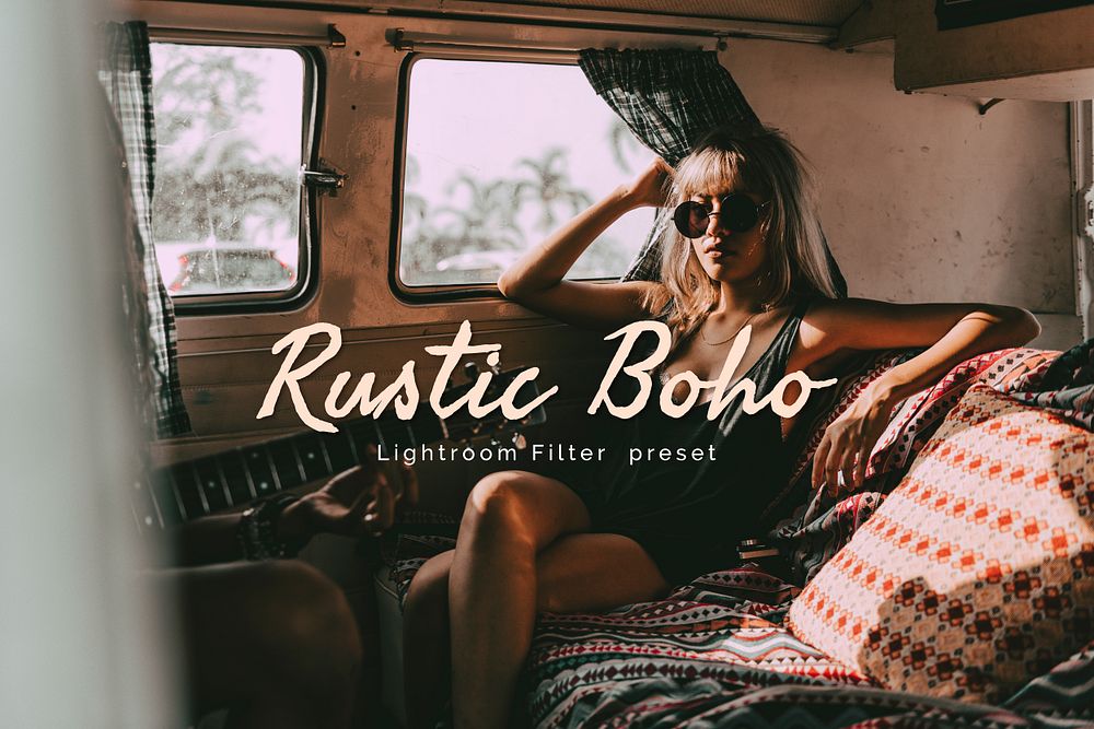 Rustic boho lightroom preset filter effect, travel influencer style add on