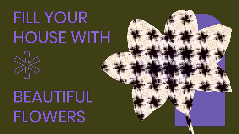 Floral blog banner template, retro modern aesthetic purple halftone, fill your house with beautiful flowers design psd