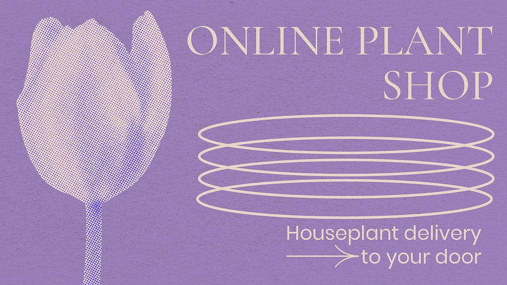 Tulip flower blog banner template, retro modern aesthetic purple halftone, online plant shop design psd
