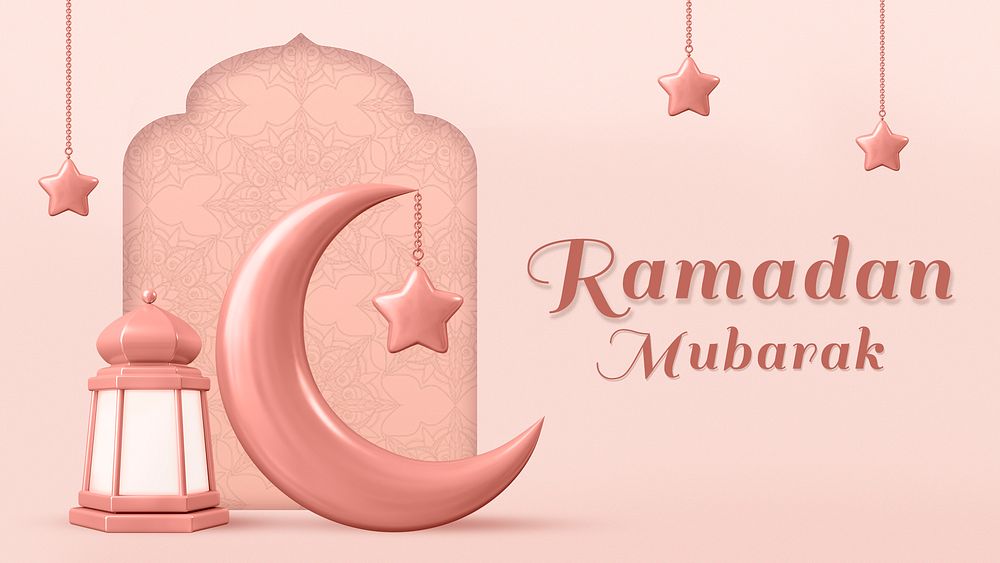 Ramadan Mubarak 3D template, aesthetic greeting social media post psd