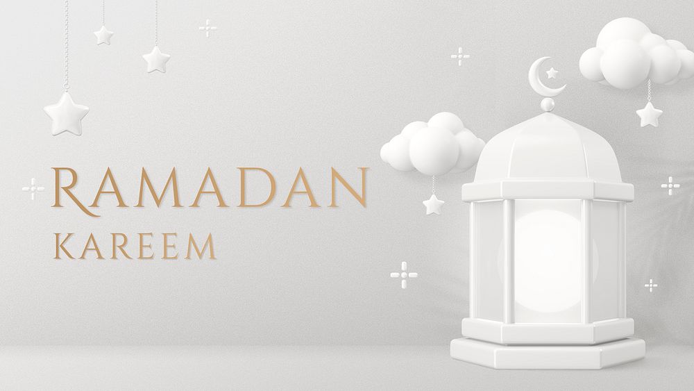 Ramadan Kareem greeting, 3D lanterns, blog banner