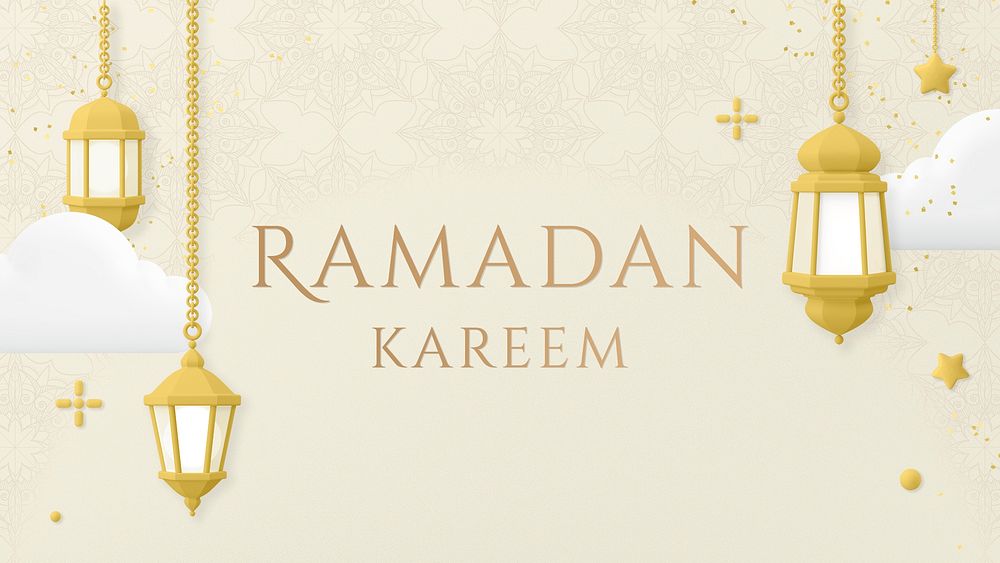 Ramadan Kareem greeting, 3D lanterns, blog banner